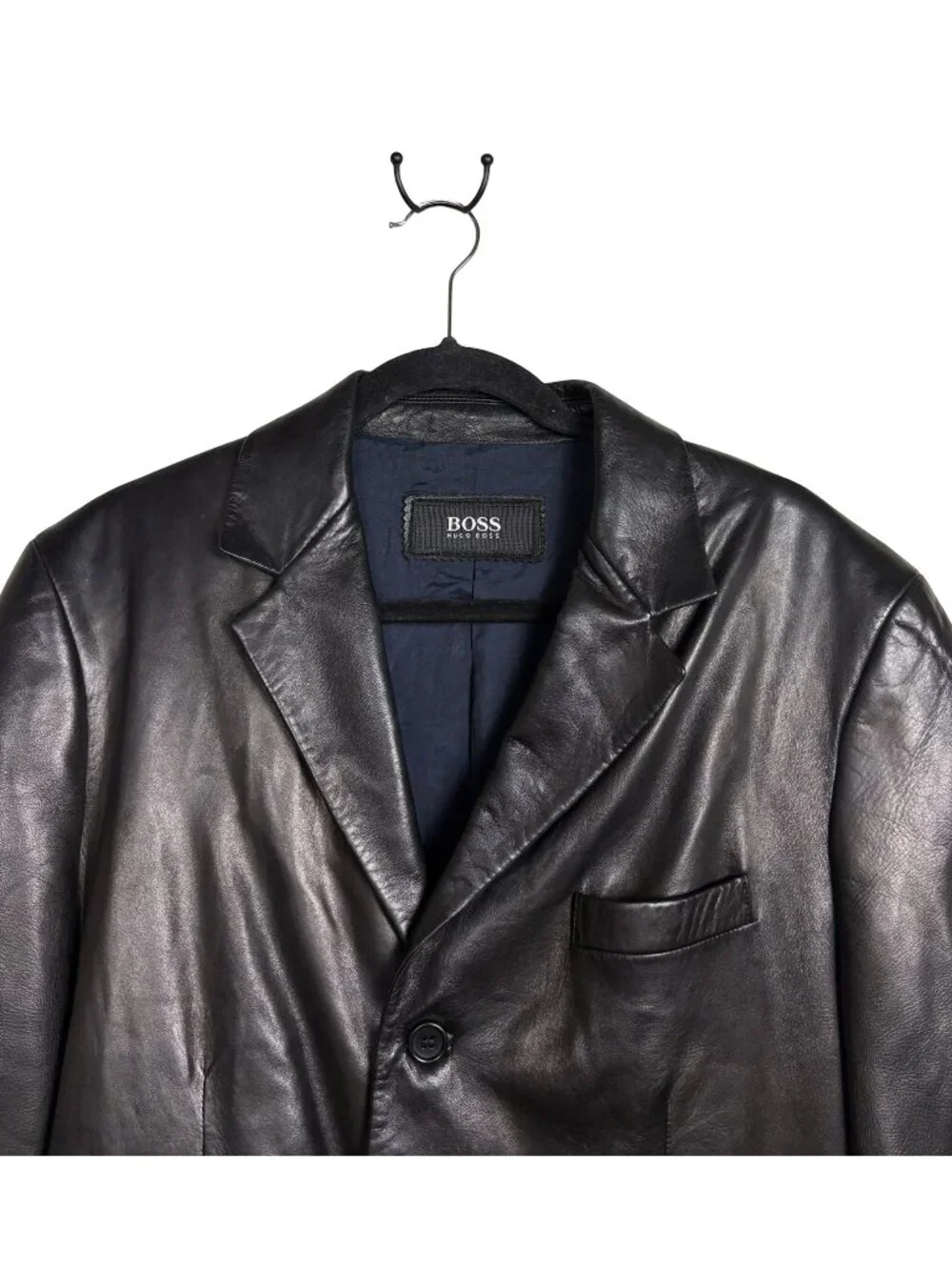 Hugo Boss Vintage Genuine Leather Blazer Jacket Men's Black 3 Button Classic 40R